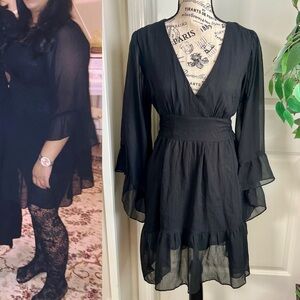 Myth NYC Y2K Chiffon Ruffle Mini Dress Black Sz L